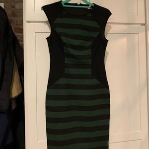 Vince Camuto Green and Black Striped Sheath Dress